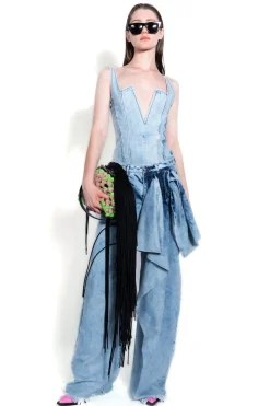 ACID WASH BOYFRIEND TROUSERS WITH BIG BOW