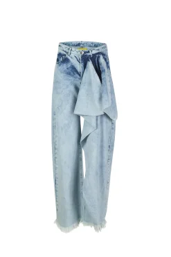 ACID WASH BOYFRIEND TROUSERS WITH BIG BOW