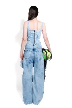 ACID WASH BOYFRIEND TROUSERS WITH BIG BOW