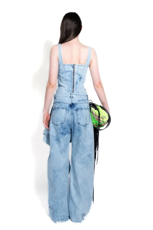 ACID WASH BOYFRIEND TROUSERS WITH BIG BOW