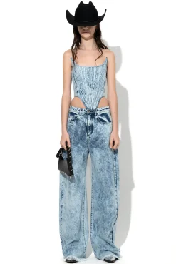 ACID WASH DENIM BOYFRIEND TROUSERS