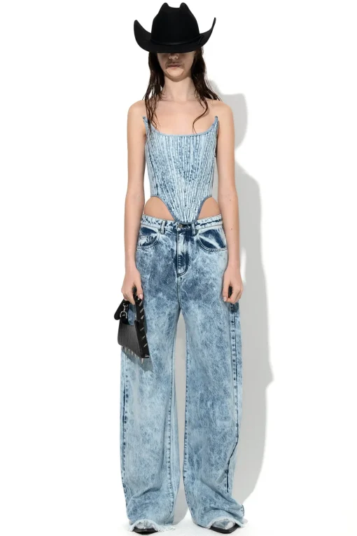 ACID WASH DENIM BOYFRIEND TROUSERS