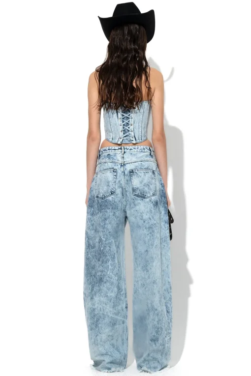 ACID WASH DENIM BOYFRIEND TROUSERS