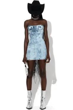 ACID WASH DENIM CORSET DRESS