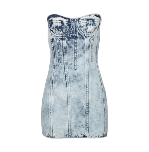 ACID WASH DENIM CORSET DRESS