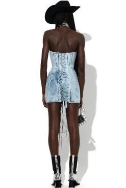 ACID WASH DENIM CORSET DRESS