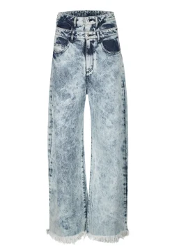ACID WASH DENIM DOUBLE WAIST BOYFRIEND TROUSERS