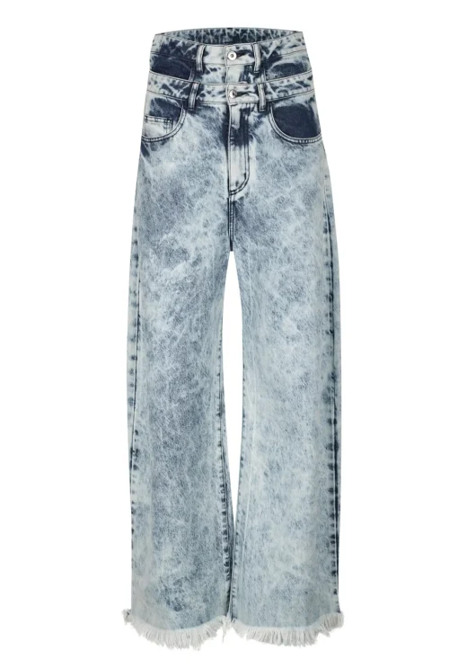 ACID WASH DENIM DOUBLE WAIST BOYFRIEND TROUSERS
