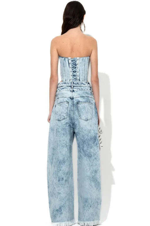 ACID WASH DENIM DOUBLE WAIST BOYFRIEND TROUSERS