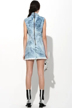ACID WASH DENIM MANDARIN CUT OUT DRESS
