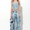 ACID WASH DENIM MULTI POCKET CARGO TROUSERS