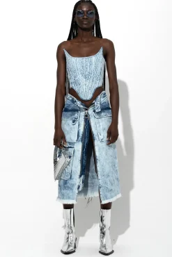 ACID WASH DENIM MULTI POCKET SKIRT