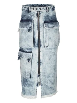 ACID WASH DENIM MULTI POCKET SKIRT