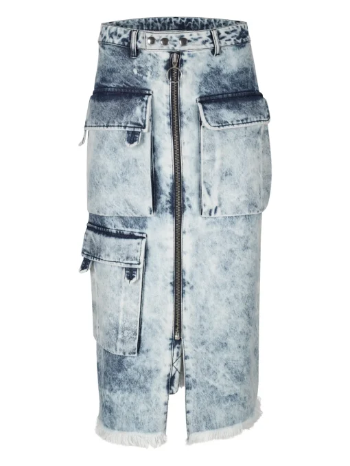 ACID WASH DENIM MULTI POCKET SKIRT