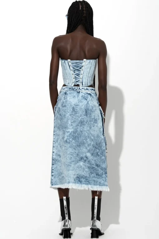 ACID WASH DENIM MULTI POCKET SKIRT