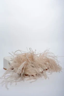 BEIGE FEATHER STRAPPY SANDAL