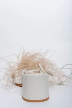 BEIGE FEATHER STRAPPY SANDAL