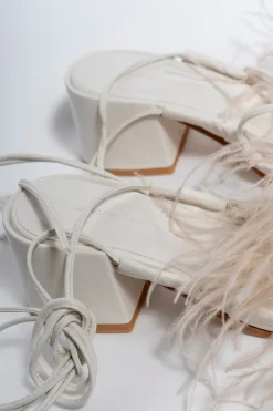 BEIGE FEATHER STRAPPY SANDAL