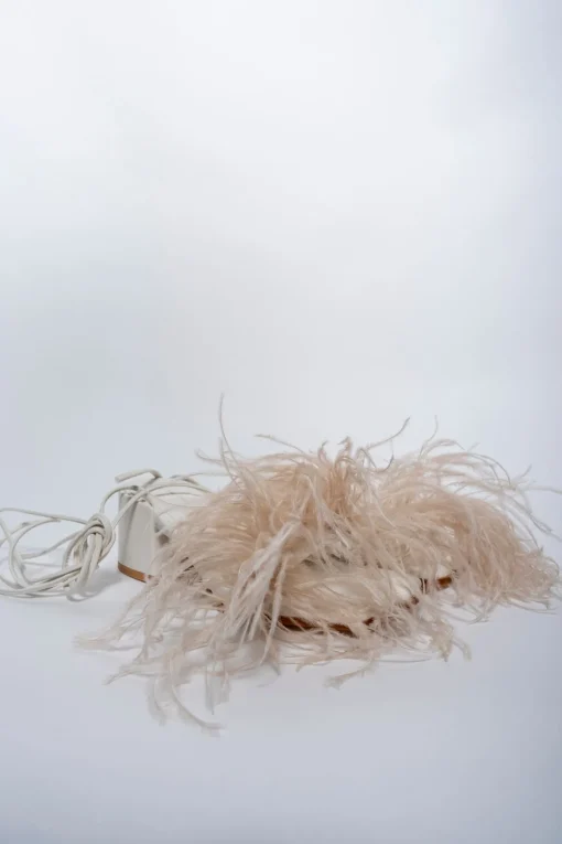 BEIGE FEATHER STRAPPY SANDAL