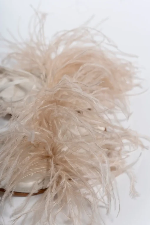 BEIGE FEATHER STRAPPY SANDAL