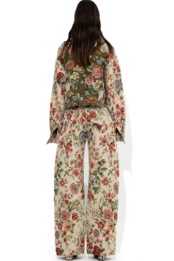 BEIGE FLORAL BROCADE BOYFRIEND TROUSERS