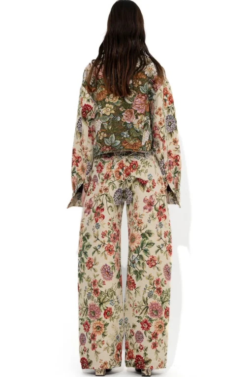 BEIGE FLORAL BROCADE BOYFRIEND TROUSERS