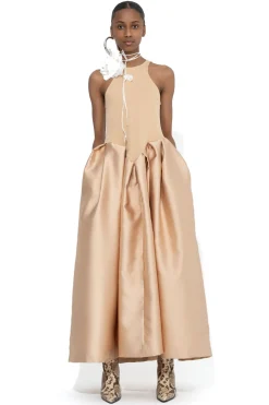 BEIGE FULL SKIRT TANK TOP DRESS