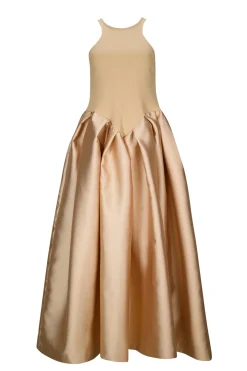BEIGE FULL SKIRT TANK TOP DRESS
