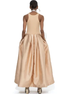 BEIGE FULL SKIRT TANK TOP DRESS