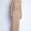 BEIGE MERINO WOOL FEATHER LONG SKIRT