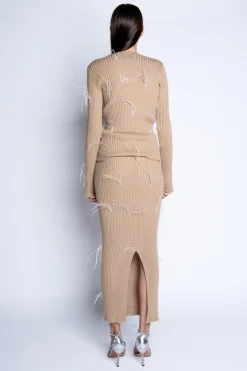 BEIGE MERINO WOOL FEATHER LONG SKIRT