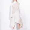 BEIGE PATCHWORK DRAPED JUMPER IN MERINO KNIT