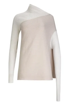 BEIGE PATCHWORK DRAPED JUMPER IN MERINO KNIT