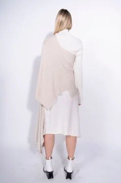 BEIGE PATCHWORK DRAPED JUMPER IN MERINO KNIT