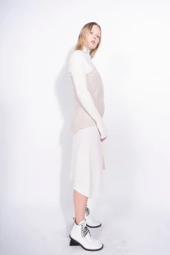 BEIGE PATCHWORK DRAPED JUMPER IN MERINO KNIT