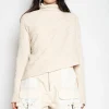 BEIGE RECYLED COTTON KNIT DRAPED JUMPER