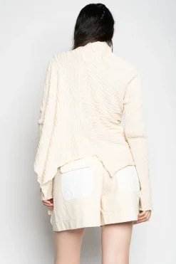 BEIGE RECYLED COTTON KNIT DRAPED JUMPER