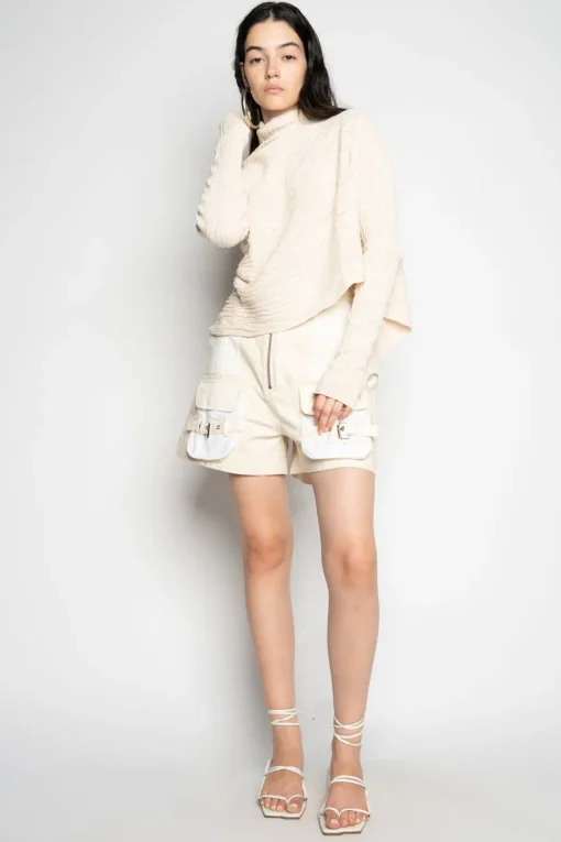 BEIGE RECYLED COTTON KNIT DRAPED JUMPER