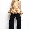BEIGE SLEEVELESS PUFF HEM TOP
