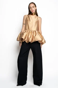 BEIGE SLEEVELESS PUFF HEM TOP