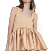 BEIGE SLEEVELESS PUFF HEM TOP