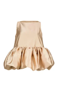 BEIGE SLEEVELESS PUFF HEM TOP