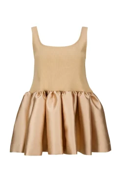 BEIGE SLEEVELESS PUFF HEM TOP