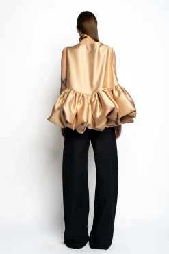 BEIGE SLEEVELESS PUFF HEM TOP