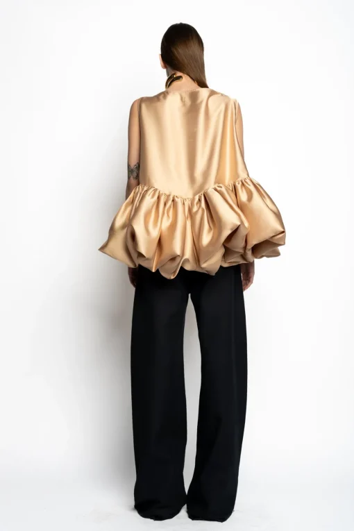 BEIGE SLEEVELESS PUFF HEM TOP