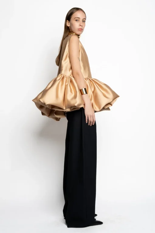 BEIGE SLEEVELESS PUFF HEM TOP