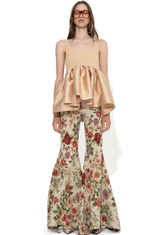 BEIGE SLEEVELESS PUFF HEM TOP