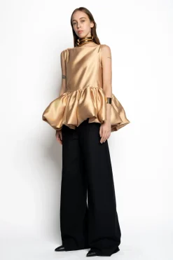 BEIGE SLEEVELESS PUFF HEM TOP