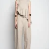 BEIGE WOVEN BOYFRIEND TROUSERS