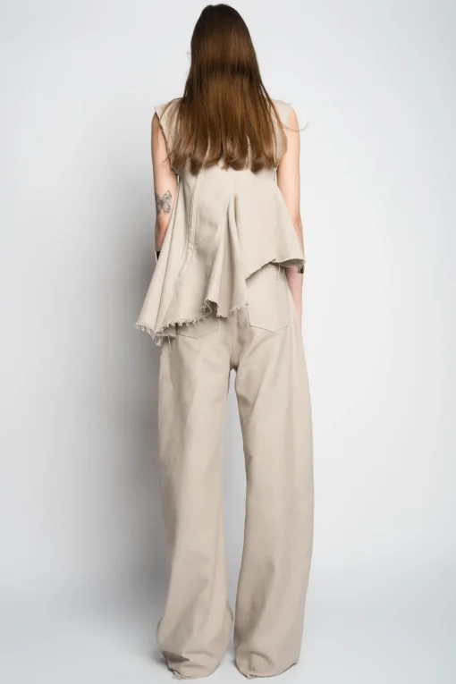 BEIGE WOVEN BOYFRIEND TROUSERS